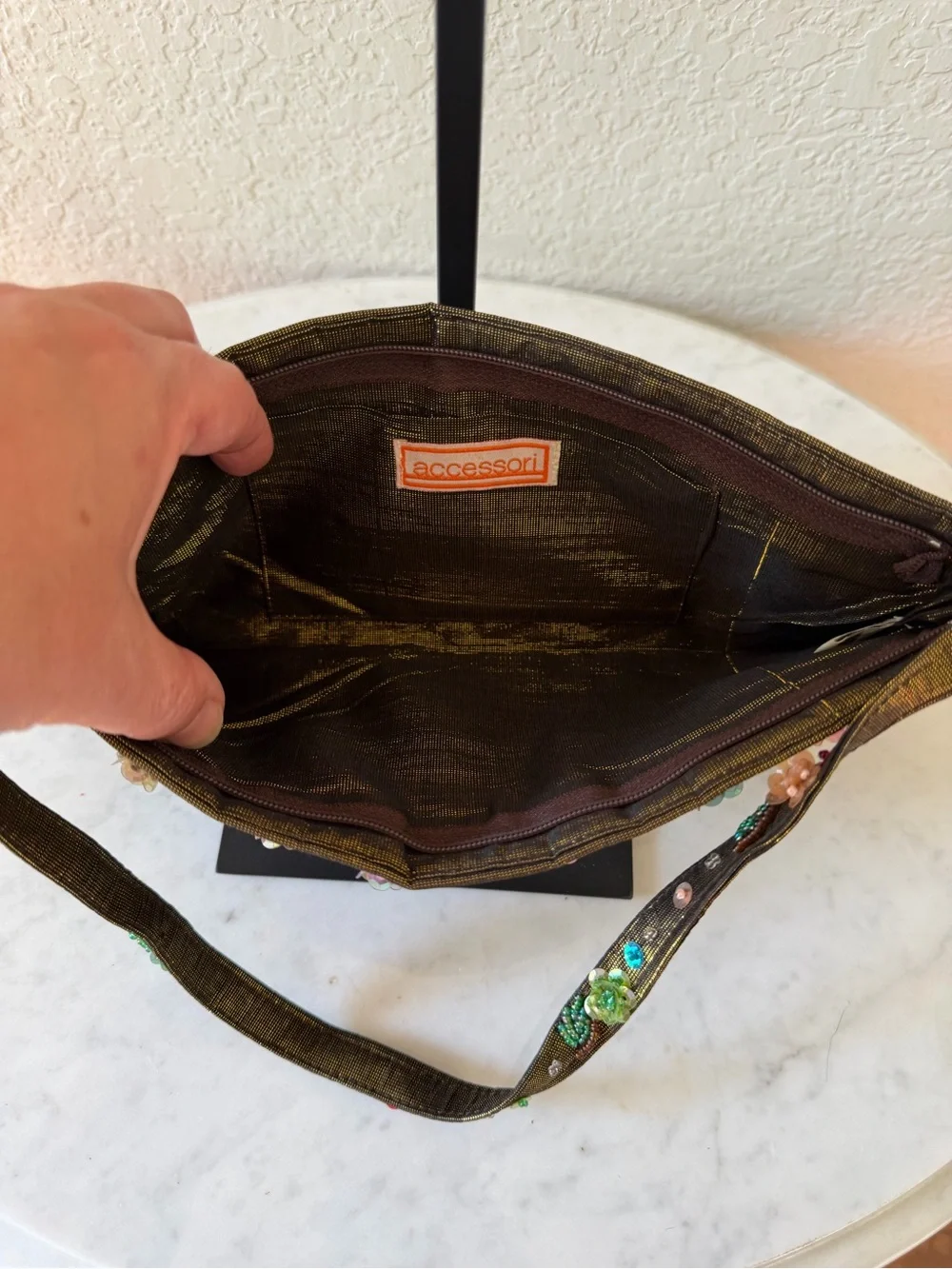 Vintage Accessori Y2K Floral Beaded Sequin Baguette Shoulder Bag